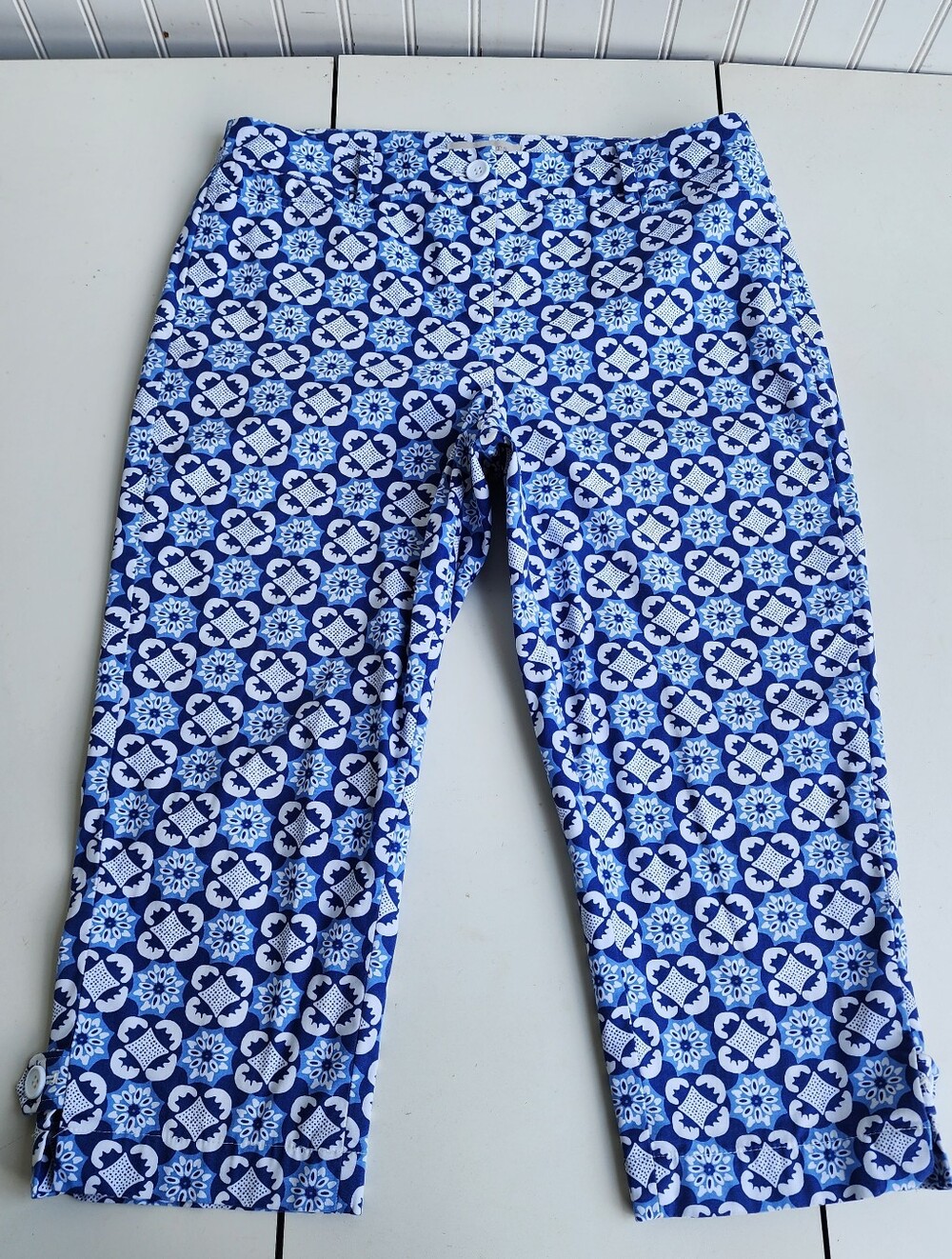Talbots Pants Women Blue Geo Perfect Skimmer Twill Crop Chino Stretch Casual 10P